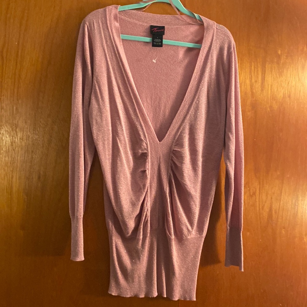 Torrid Deep-V Sparkly Pink Sweater, 1X